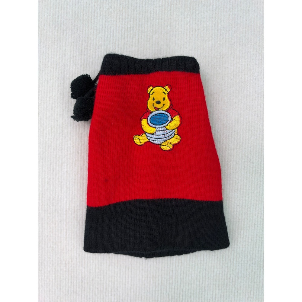 Vintage Disney Winnie the Pooh Kids Knit Winter Hat Red Black Pom Pom 0462